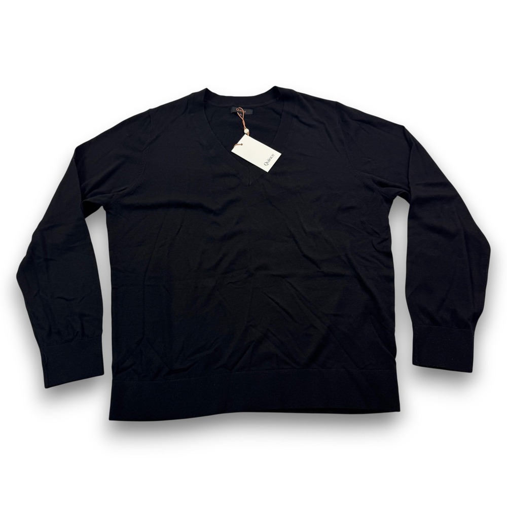 NWT Quince Cotton Cashmere V-Neck Sweater LB36731-SHWDC01 Mens Black XL